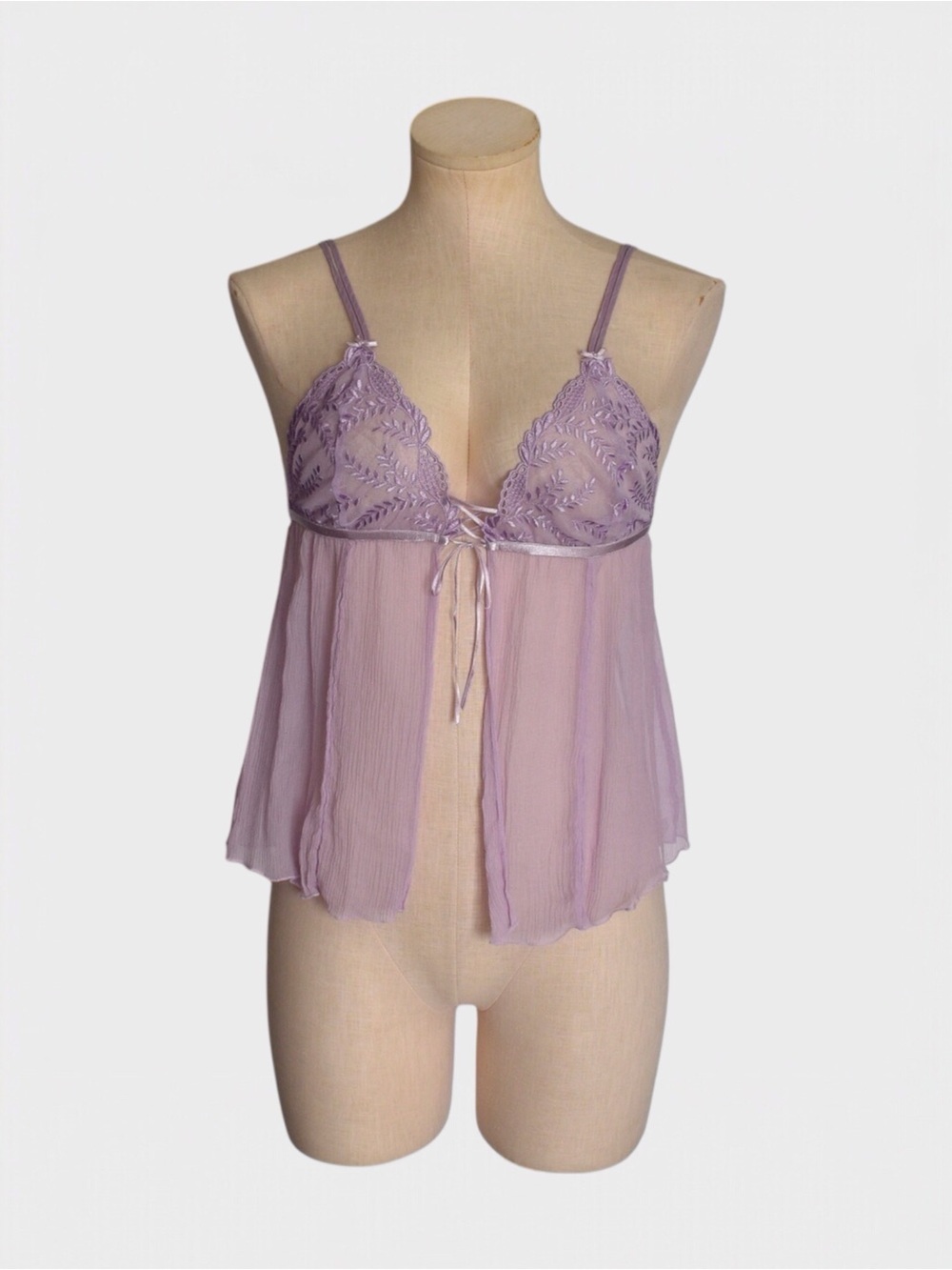 Victorias Secret Y2K Sheer Silk Embroidered Lace Babydoll Top